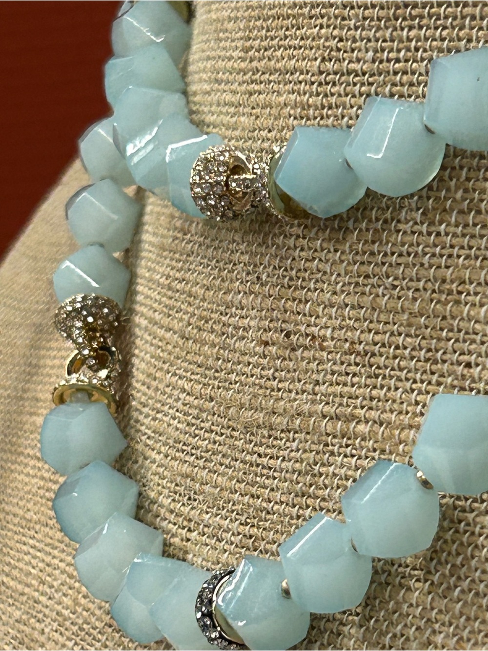 Stunning vintage Anne Klein Faceted ice blue Beaded Necklace with Gold Accents